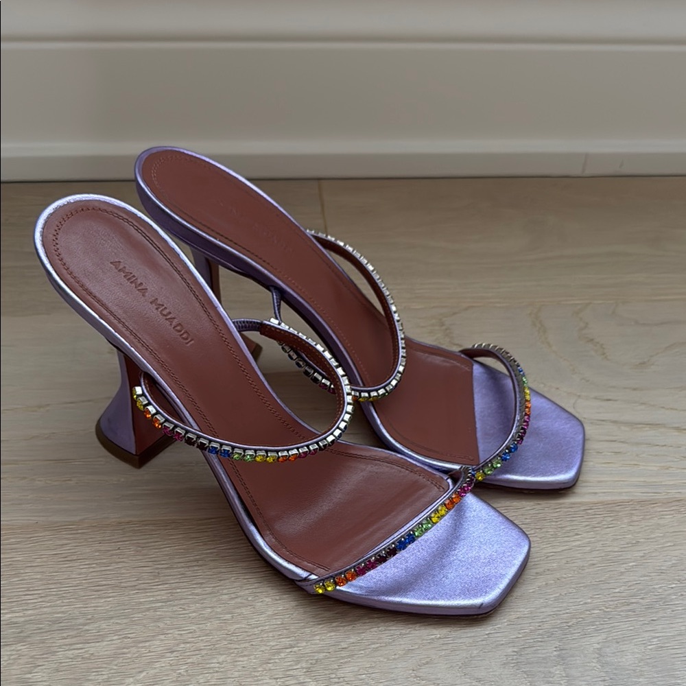 Amina Muaddi Purple Embellished Women's Heels